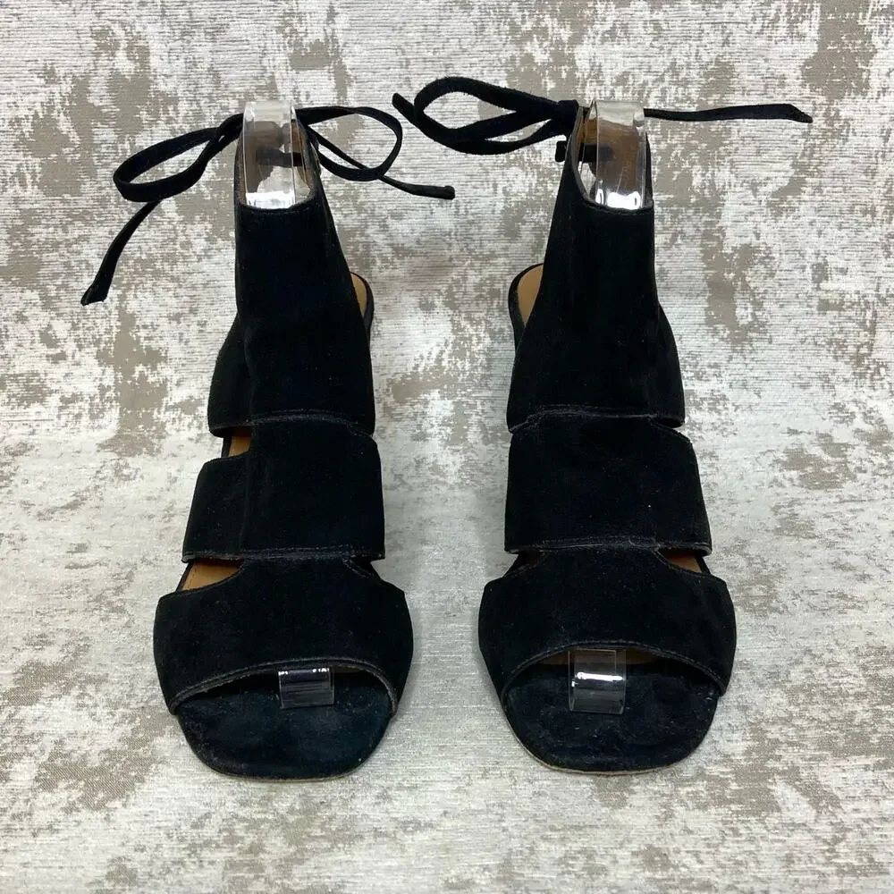 Coach Minetta Suede Tie Back Block Heeled Sandals in Black